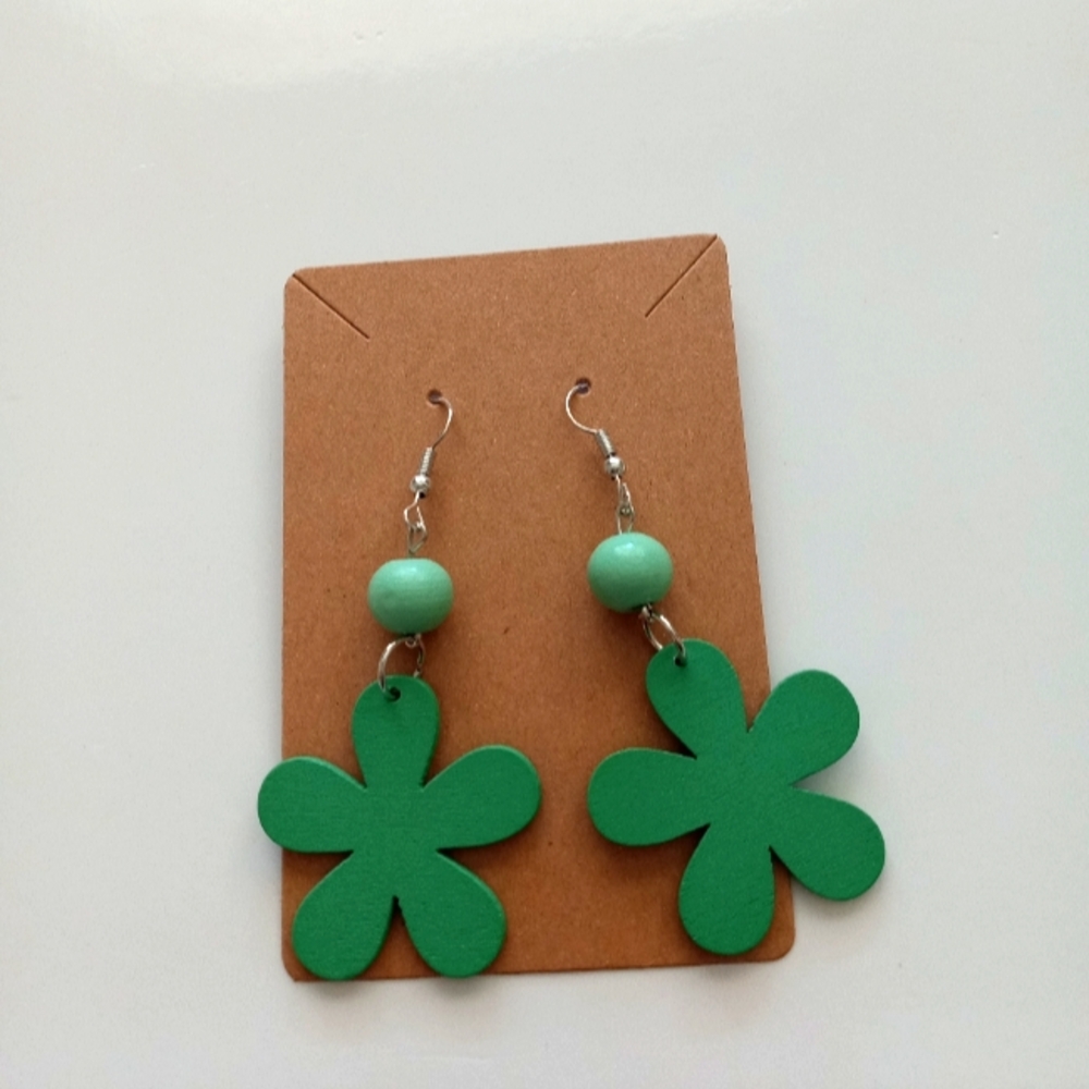 Green Flower Dangle Earrings